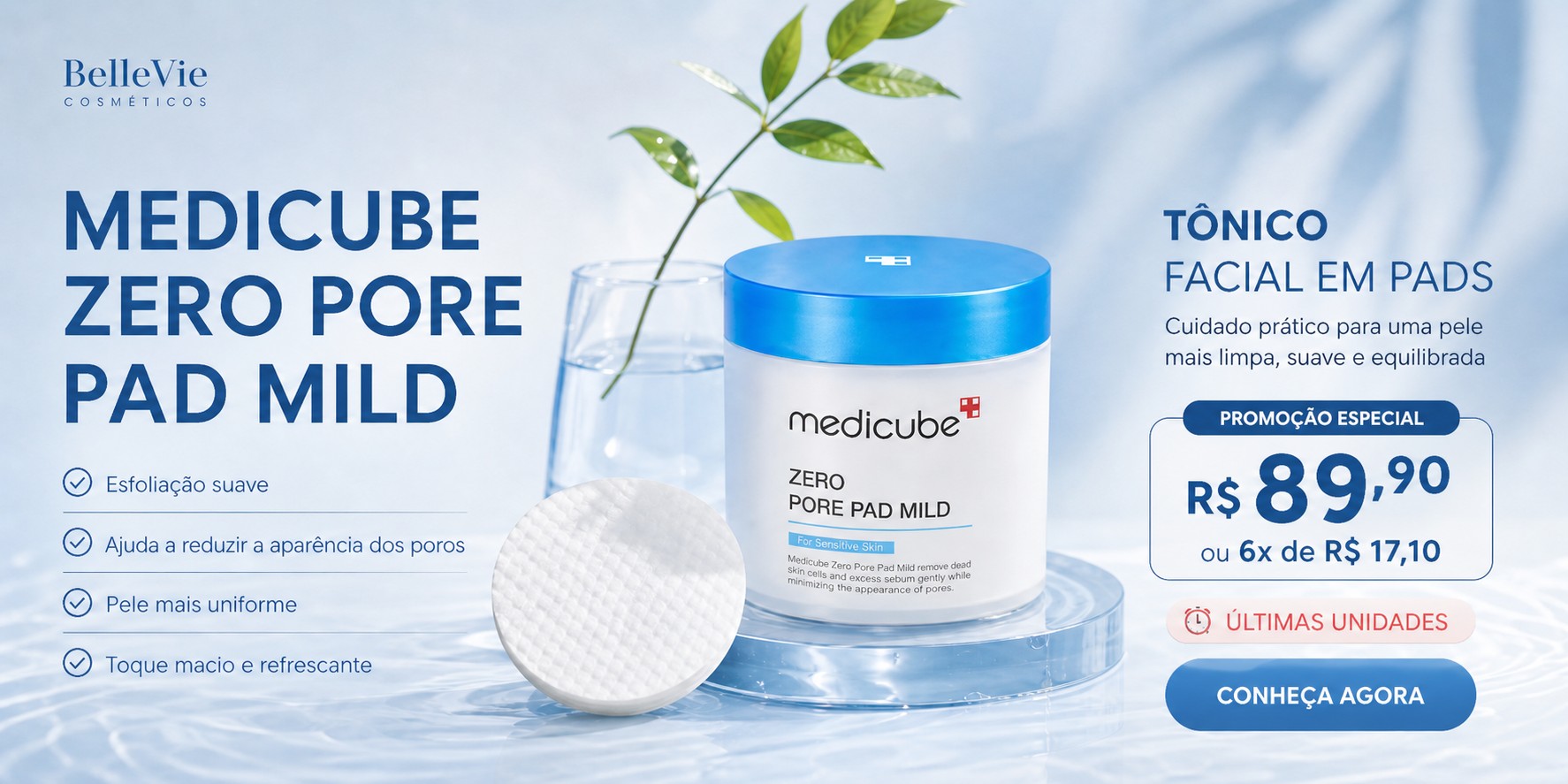 Promoção Medicube Zero Pore Pad Mild - R$ 89,90 ou 6x de R$ 17,10 - últimas unidades